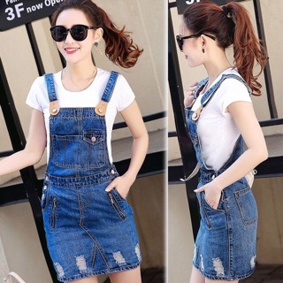 Đầm jean yếm phối dây kéo túi to sành điệu