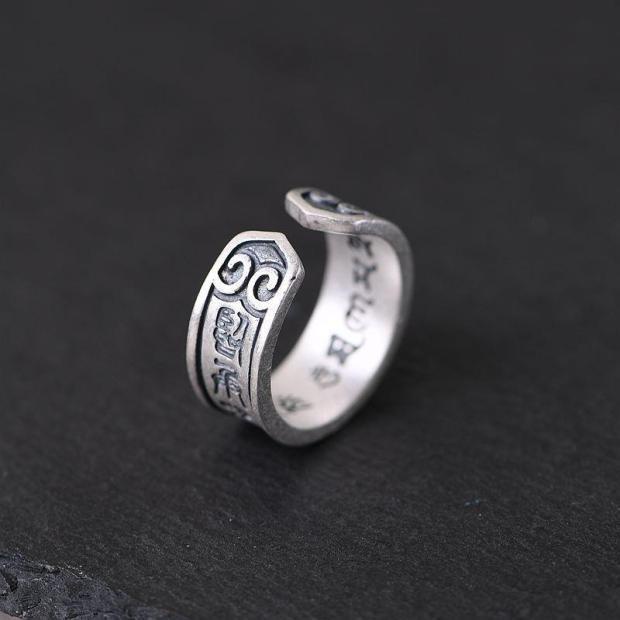 Nhẫn Lớn Nam Làm như cũ Hán tự Cổ điển Nhẫn có thể điều chỉnh Bạc Thái Phong cách Hống hách Vòng đuôi NH-195