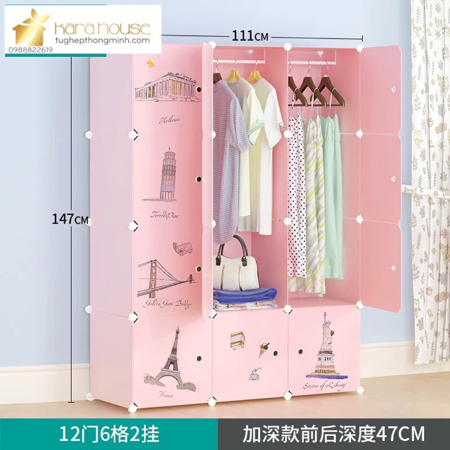 ❤️Tủ nhựa quần áo lắp ghép 12 ô Size sâu 47cm . Tặng kèm 2 treo đồ.