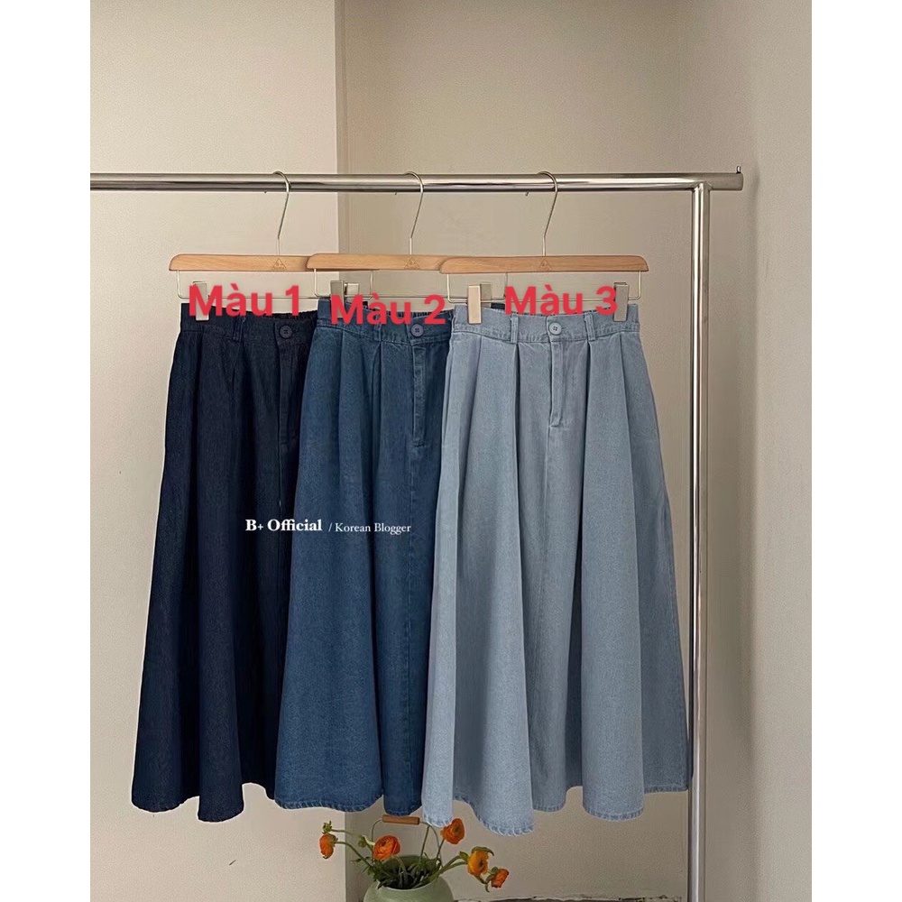 Chân váy bò lưng chun dáng chữ A xòe nhẹ