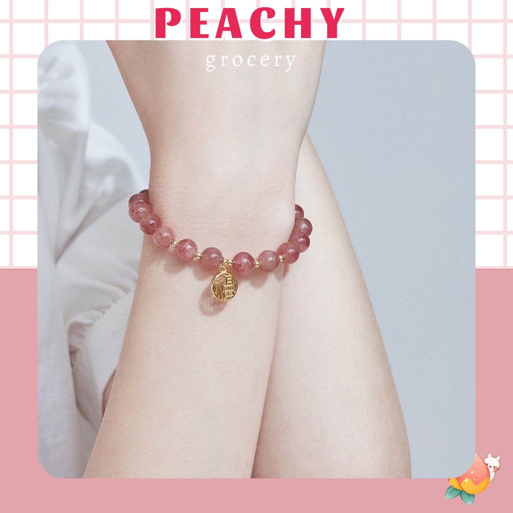 Vòng tay charm phong thủy may mắn nâu và hồng Peachy hạt cườm nhân tạo nữ tính thanh lịch dành cho nữ