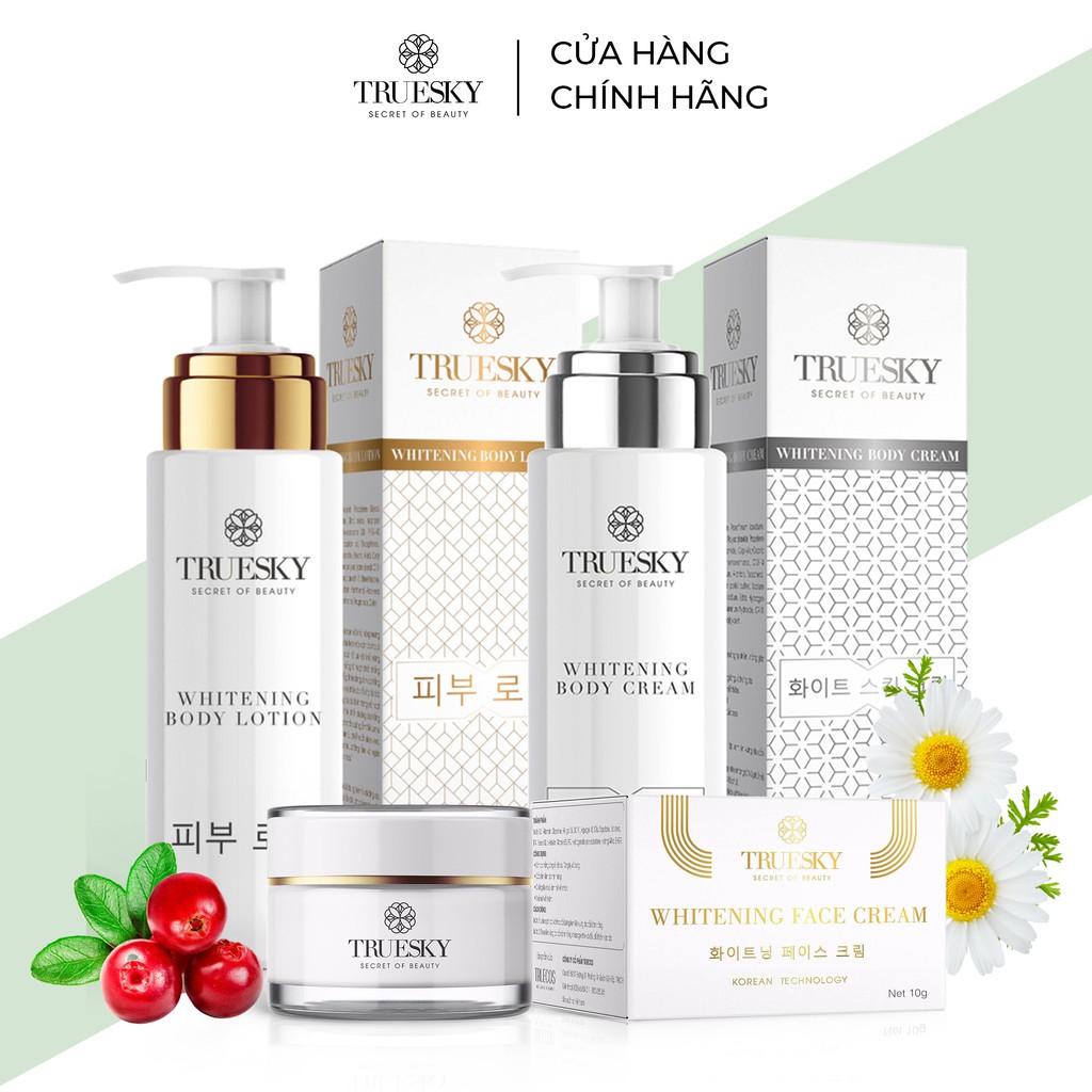 Bộ sản phẩm tắm trắng body cấp tốc và dưỡng trắng da mặt Truesky VIP02