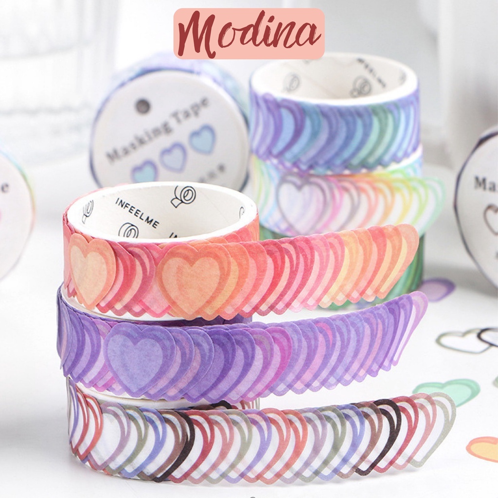 Sticker cute dạng cuộn họa tiết trái tim cute MODINA, cuộn sticker trái tim trang trí sổ, góc học tập