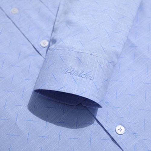 Áo Sơ Mi Nam Công Sở Trung Niên Thương Hiệu Anton Màu Xanh Dương Họa Tiết In Chìm Vải Sợi Cotton - X8561