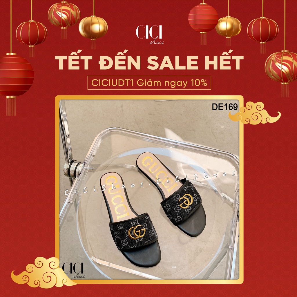 Dép bệt nữ CiCi Shoes mũi tròn, dép quai ngang vải khóa đồng - DE169