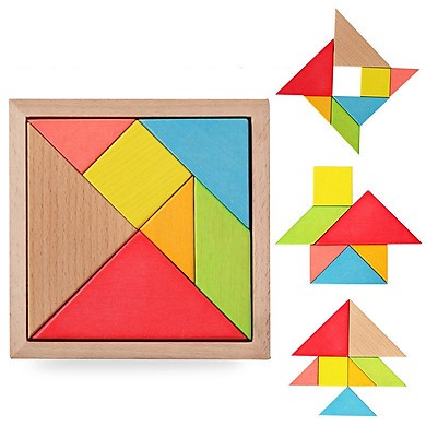 Tangram - Xếp Hình Trí Uẩn Hàng Đẹp Size To 18cm - Bộ Ghép Hình Bằng Gỗ Thông Minh