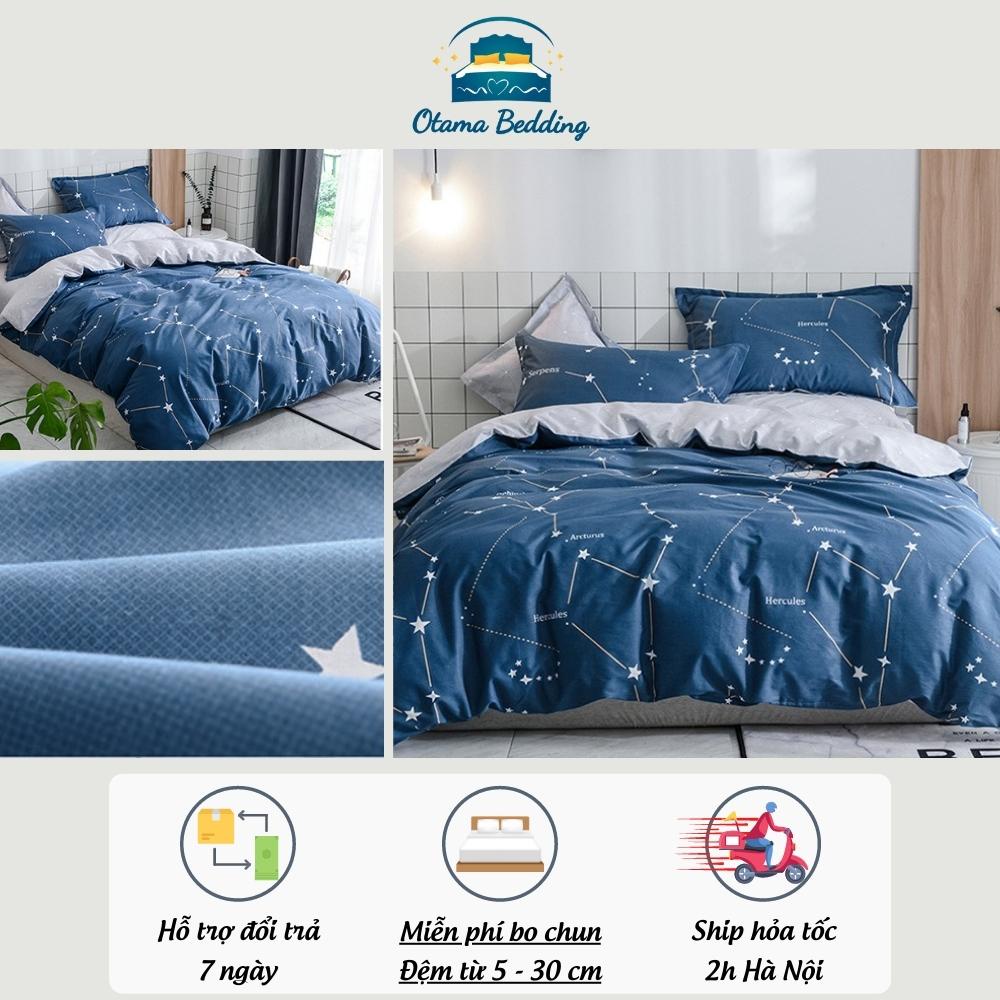 Bộ chăn ga kèm vỏ gối cotton poly, Bộ ga gối 4 món poly bo chun drap giường vũ trụ - Otama Bedding