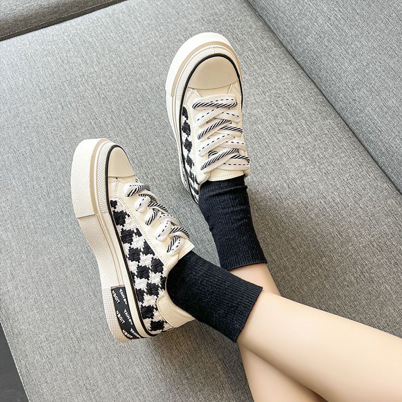 Giày Thể Thao Canvas Cột Dây Màu Trắng Phong Cách Mới 2022 Cho Nữ