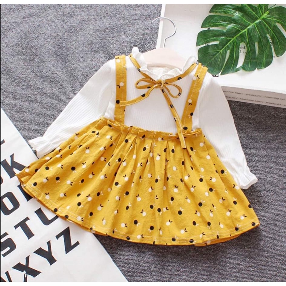 7-9kg Đầm giả yếm tay dài chấm bi cho bé gái