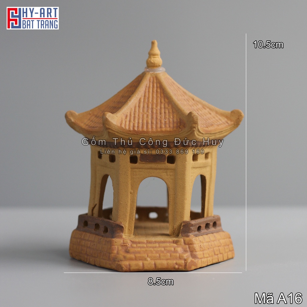 Mô hình gốm Lầu lục lăng phụ kiện trang trí tiểu cảnh hòn non bộ bể cá chậu cây bonsai