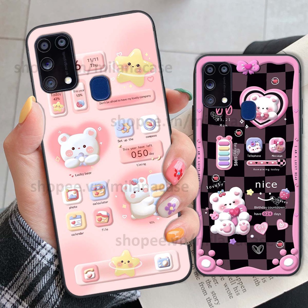 Ốp Samsung M31 hình đồng hồ icon gấu mèo cute cực dễ thương ngộ nghĩnh