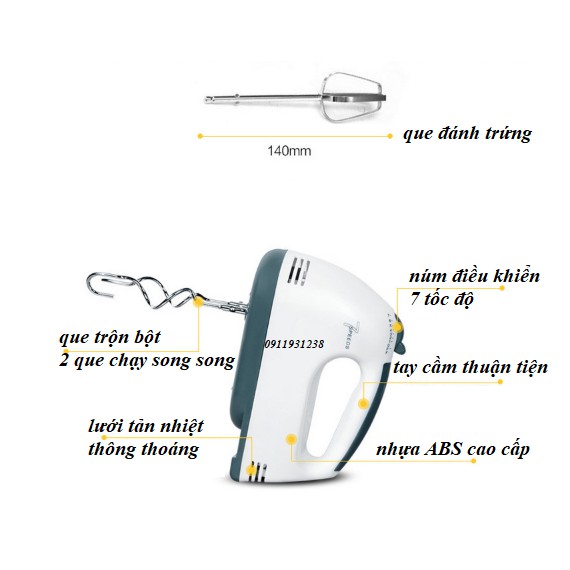 Máy Đánh Trứng Cầm Tay Mini Cao Cấp Với 7 Tốc Độ Cực Mạnh - Hoạt Động Êm Ái