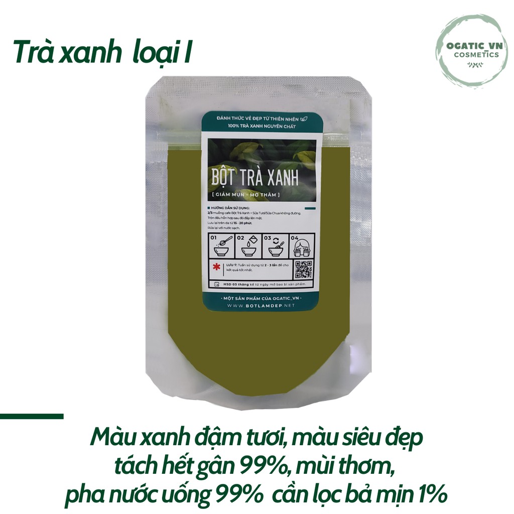 Bột trà xanh đắp mặt nguyên chất sấy lạnh hữu cơ Obaxua 100% Organic | BigBuy360 - bigbuy360.vn