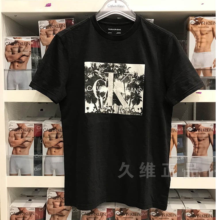 Men's Casual Fashion Logo Calvin Klein Printed Round Neck Cotton Short Sleeve T-shirt