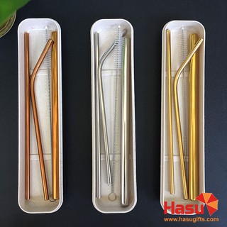 Ống hút Inox 304 - Combo ống hút 5 món kèm cọ, hộp đựng