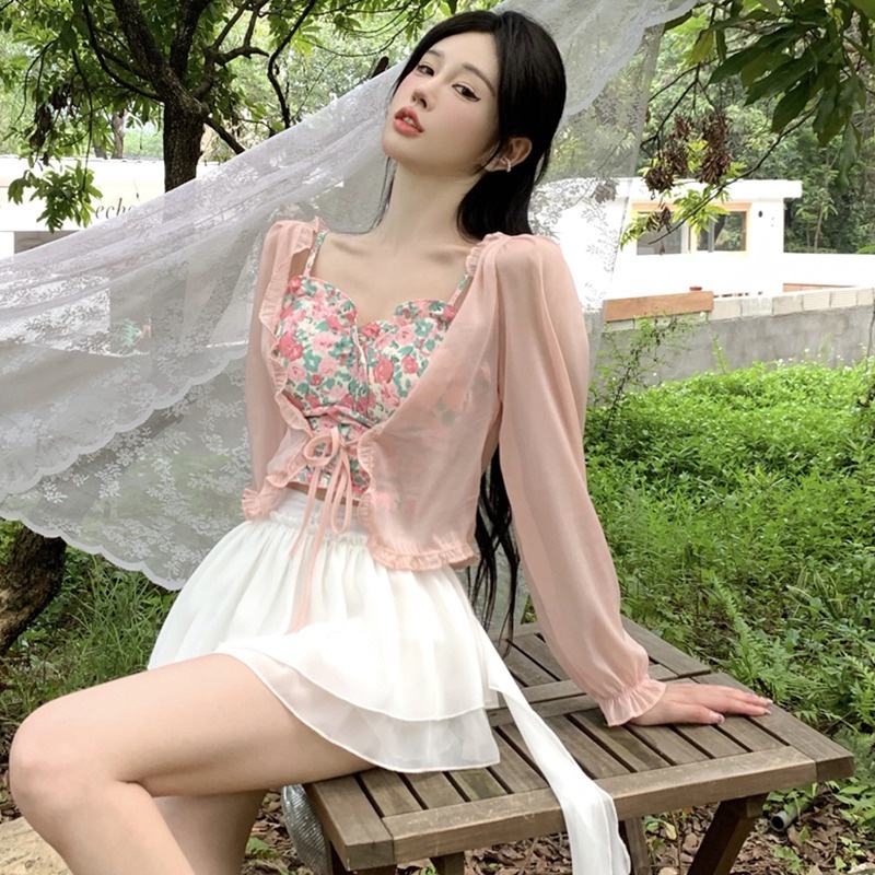 Áo Croptop Kiểu Nữ Áo Khoác Cardigan Chất Chiffon Tay Dài Màu Sắc Thanh Lịch