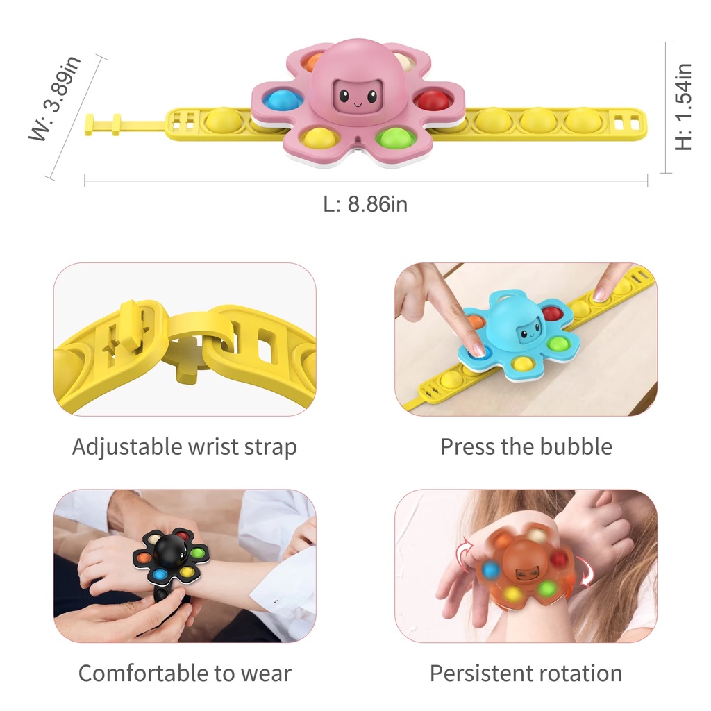 Nkodok Pop It Bạch Tuộc Vòng Tay Con Quay Đồ Chơi Di Động Nhiều Màu Sắc Giảm Căng Thẳng Cho Trẻ Em