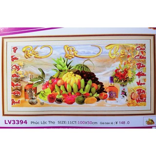Tranh thêu chữ thập Mâm ngũ quả Phúc lộc thọ (chưa thêu) LV3394