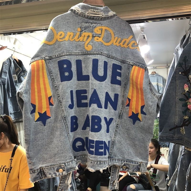 Áo Khoác Denim Dáng Rộng Kiểu Hip-Hop Âu Mỹ Cá Tính Cho Nữ