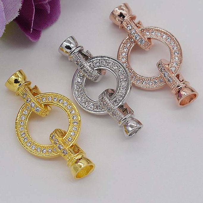 [K20B] Phụ kiện trang sức (DIY) - Chốt khóa 3 chiều tròn nạm đá Zirco làm chuỗi cổ