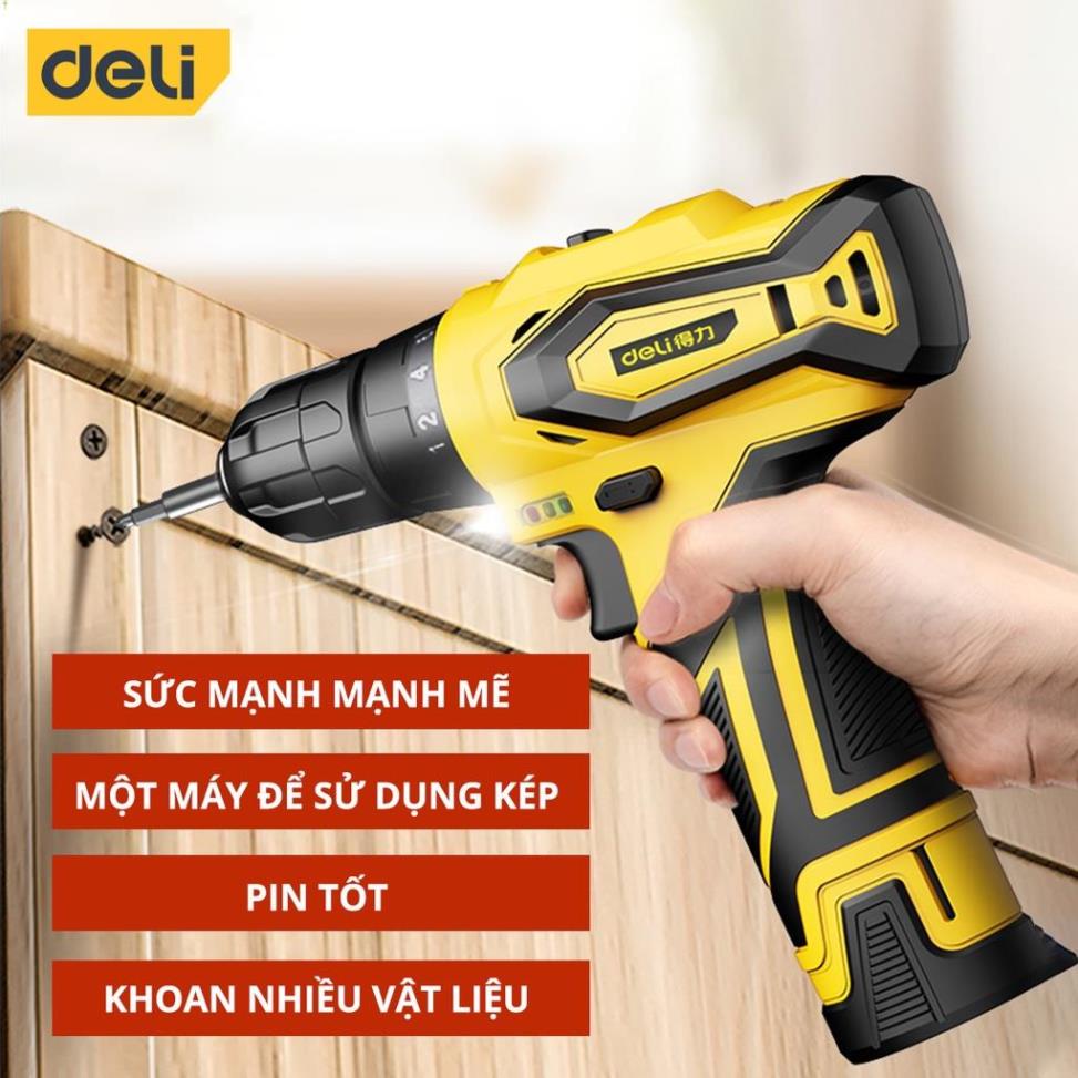 Máy Khoan Bắt Vít Không Dây Deli Chính Hãng Chạy Pin - Nhỏ Gọn, Tiện Dụng - Dùng Cho Sửa Chữa Vật Dụng - DL6261 .