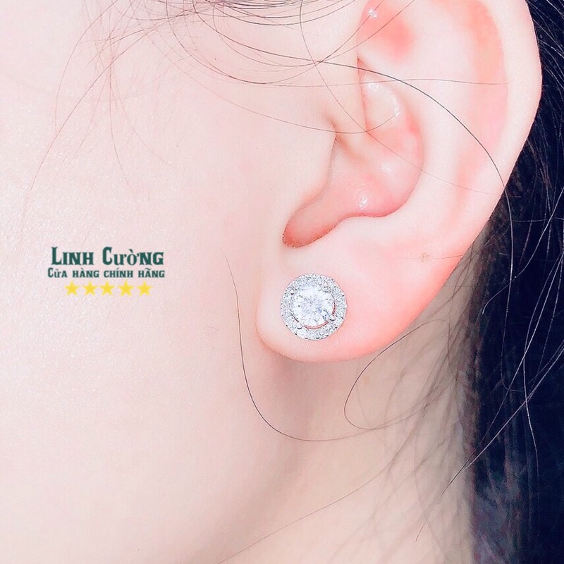 BÔNG TAI NỮ BẠC TA - NỤ ĐÁ TRÒN HÀNG DÀY DẶN