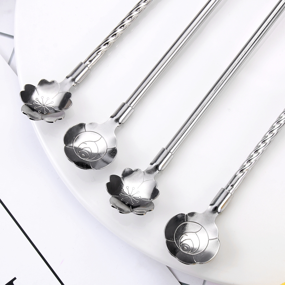 LY Tea Scoop Party Stainless Steel Bent Filter Reusable Straws Spoon