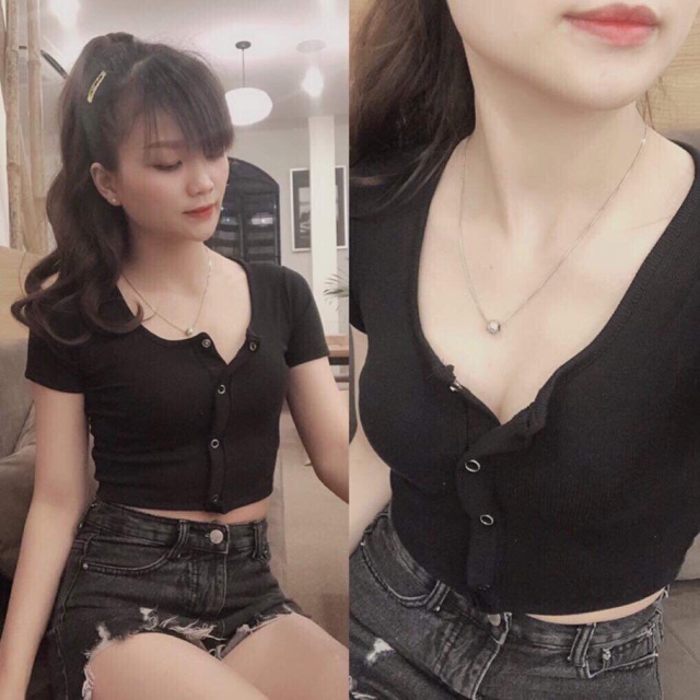 Croptop body nút bấm trơn và sọc nhiều màu | BigBuy360 - bigbuy360.vn
