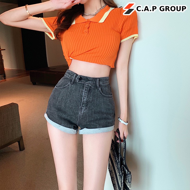 Quần short Jeans nữ cạp cao GẬP GẤU quần đùi sooc bò lưng cao sexy phong cách Hàn Quốc cực chất - MS162