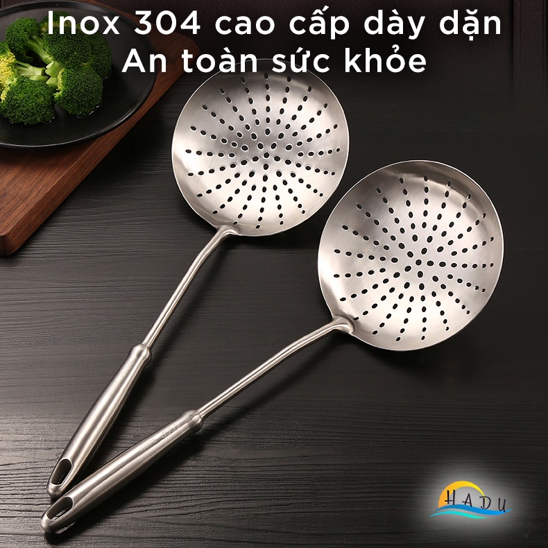 Muôi thủng inox ăn lẩu cao cấp loại to múc được nhiều đồ ăn ráo nước nhanh tay cầm cách nhiệt thoải mái HADU