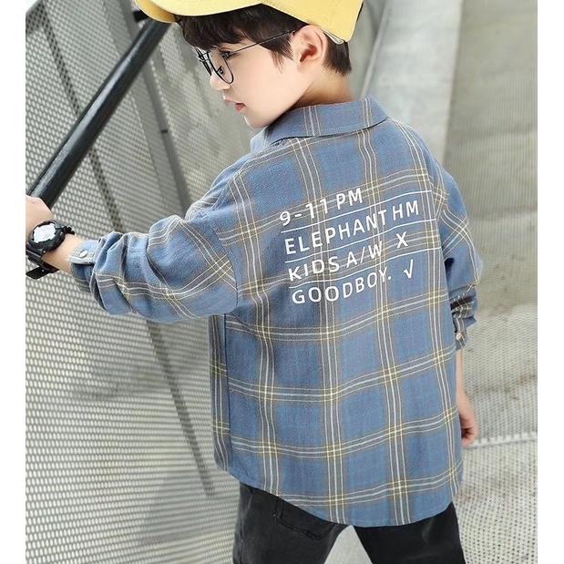 Áo sơ mi BXPB tay dài dáng rộng thoải mái thời trang cho bé trai 3-15 tuổi
