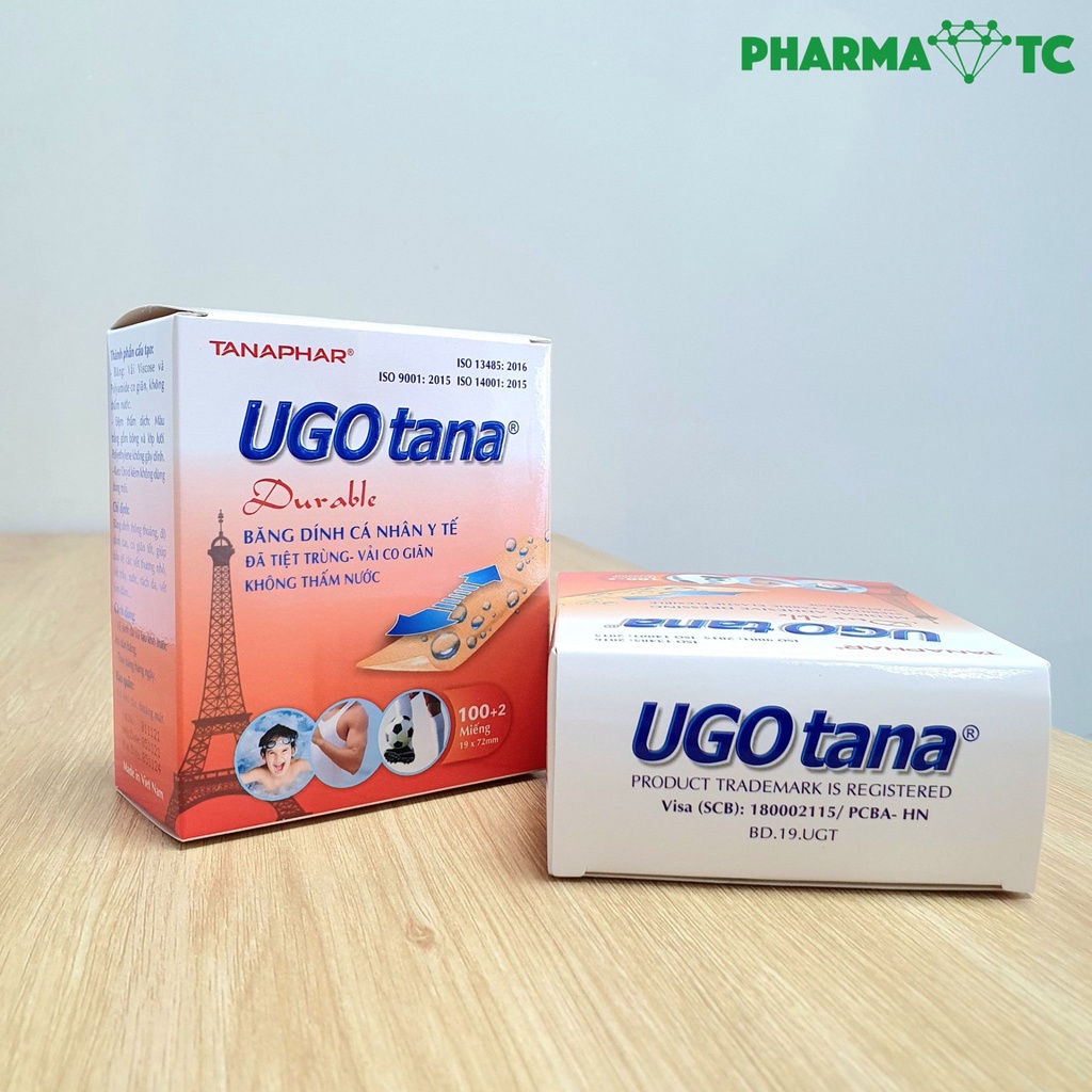 Băng dính y tế UGO tana, co giãn tốt, bảo vệ vết thương, trầy, xước da hộp 102 miếng - PharmaOTC