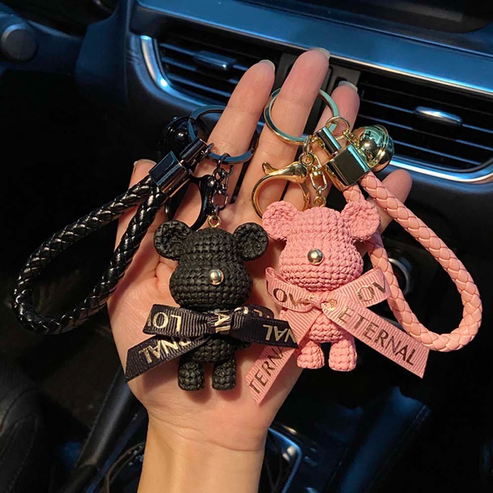 Móc Khóa Hình Gấu Bằng Nhựa Resin Phối Len Hoạt Hình Sáng Tạo Dễ Thương