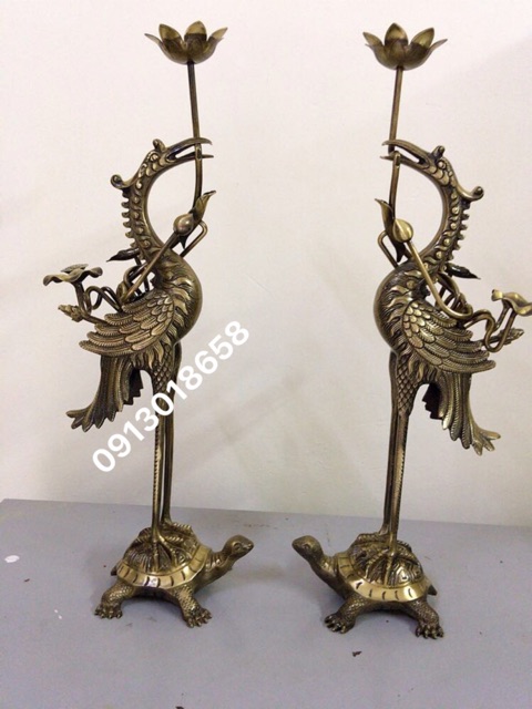 Đôi hạc thờ bằng đồng nguyên chất hàng đúc thủ công màu giả cổ 2 công nghệ cao 52cm.
