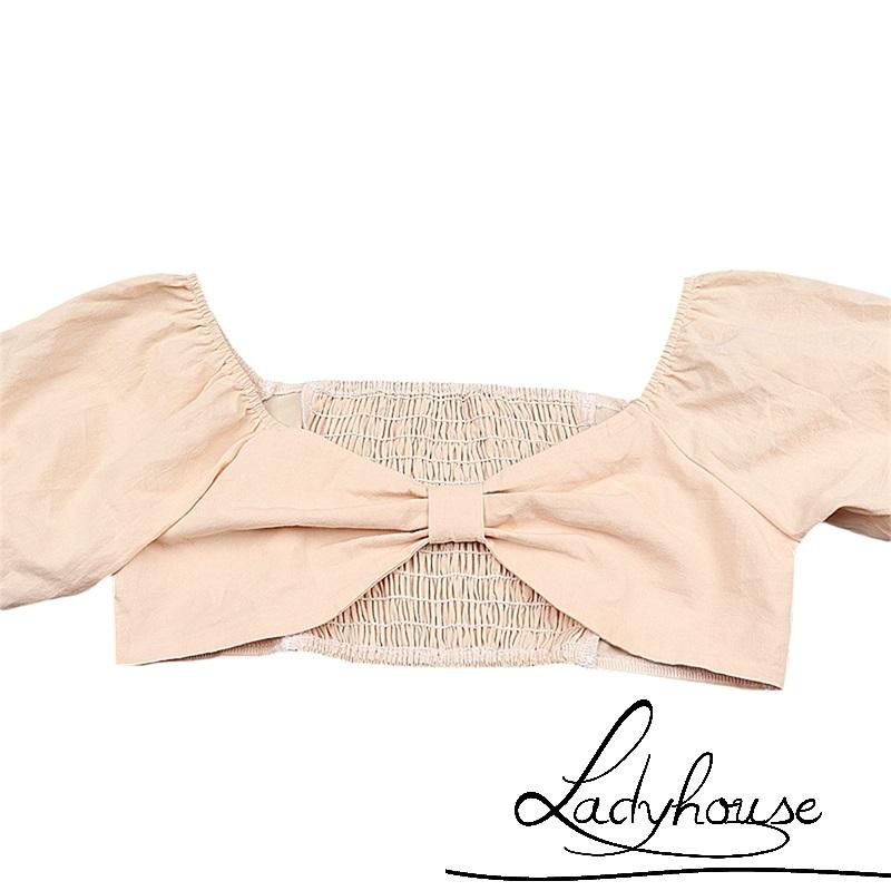 Áo Croptop Trễ Vai Tay Ngắn Dáng Ôm Màu Trơn Thắt Nơ Thời Trang Mùa Hè Cho Nữ