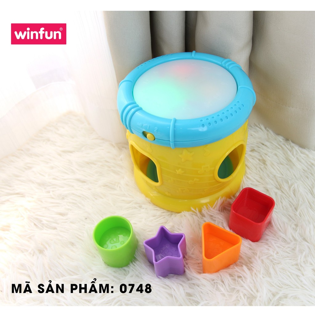 Trống đồ chơi xếp hình khối Winfun 0748, đồ chơi phát triển giác quan cho bé tập làm quen với chữ cái & số đếm tiếng anh