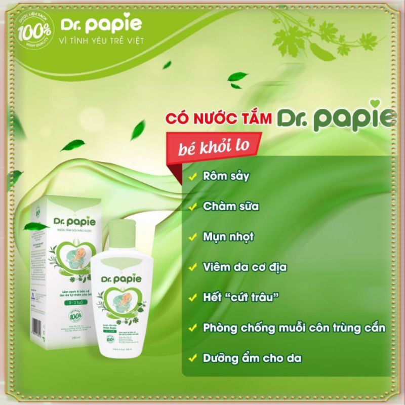 Nước Tắm Gội Thảo Dược Dr.Papie Làm Mát Da, Giảm Rôm Sảy, Hăm Tã 230ml