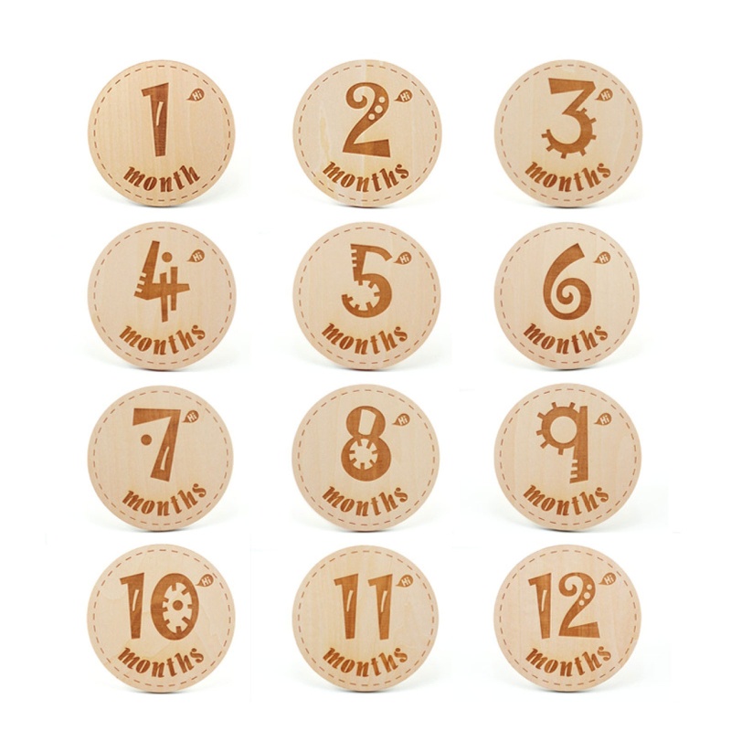 Set 12 Tấm Thẻ Ghi Âm Dùng Làm Đạo Cụ Chụp Ảnh Kỷ Niệm Theo Tháng Cho Bé Sơ Sinh