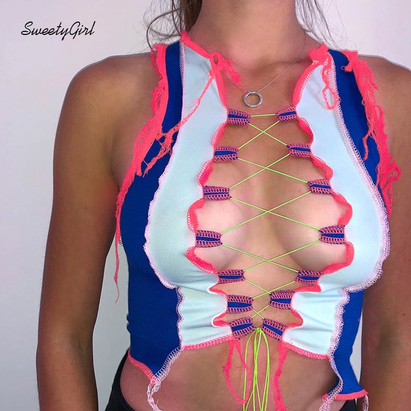 Áo Thun Ba Lỗ Cổ Tròn Màu Sắc Tương Phản Thời Trang Dành Cho Nữ