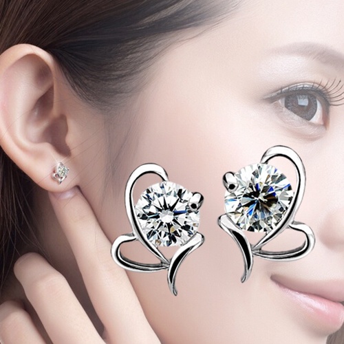 Khuyên tai bằng bạc 925 đính đá hình trái tim thời trang cho nữ