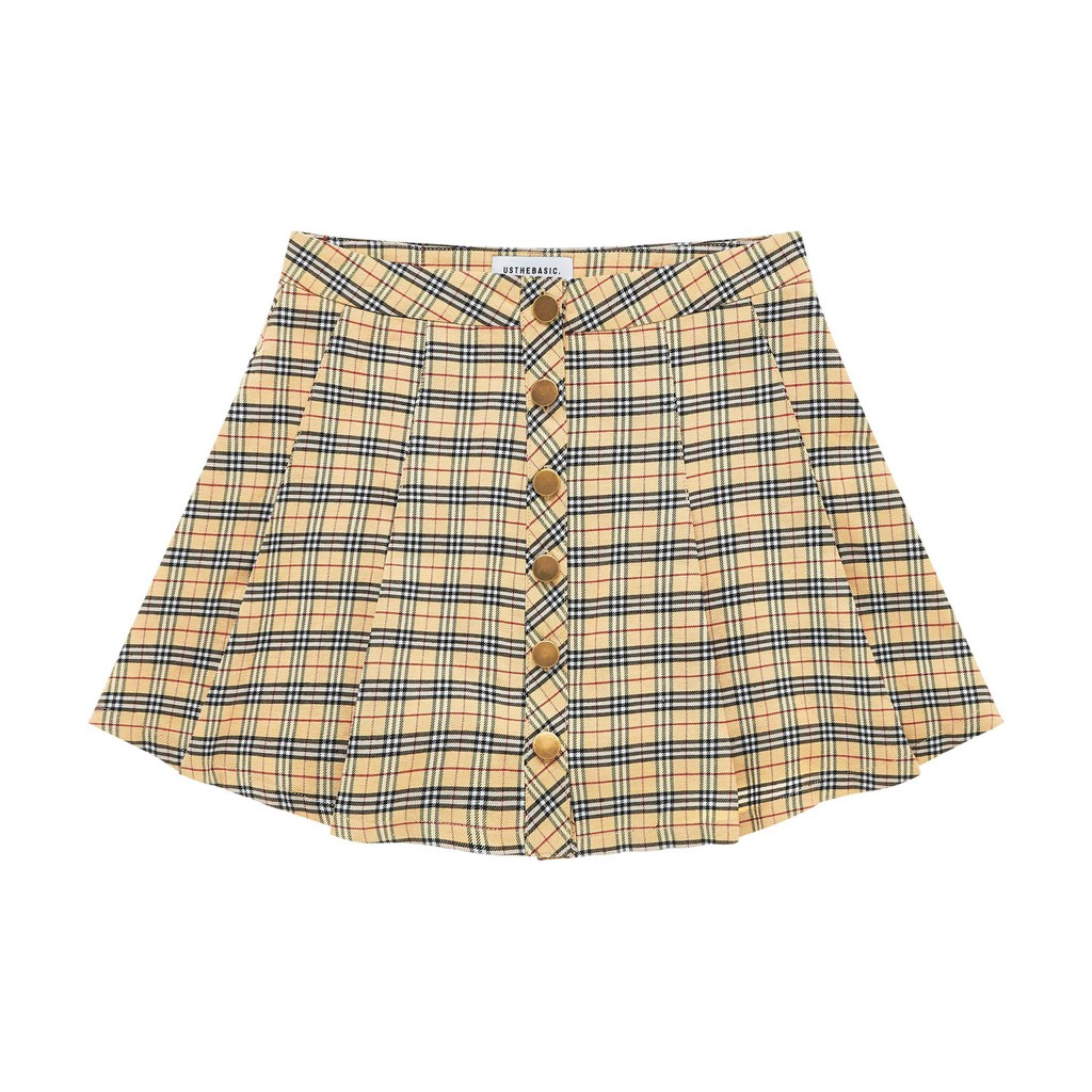 Usthebasic - Chân váy nữ Plaid Button Front Skirt