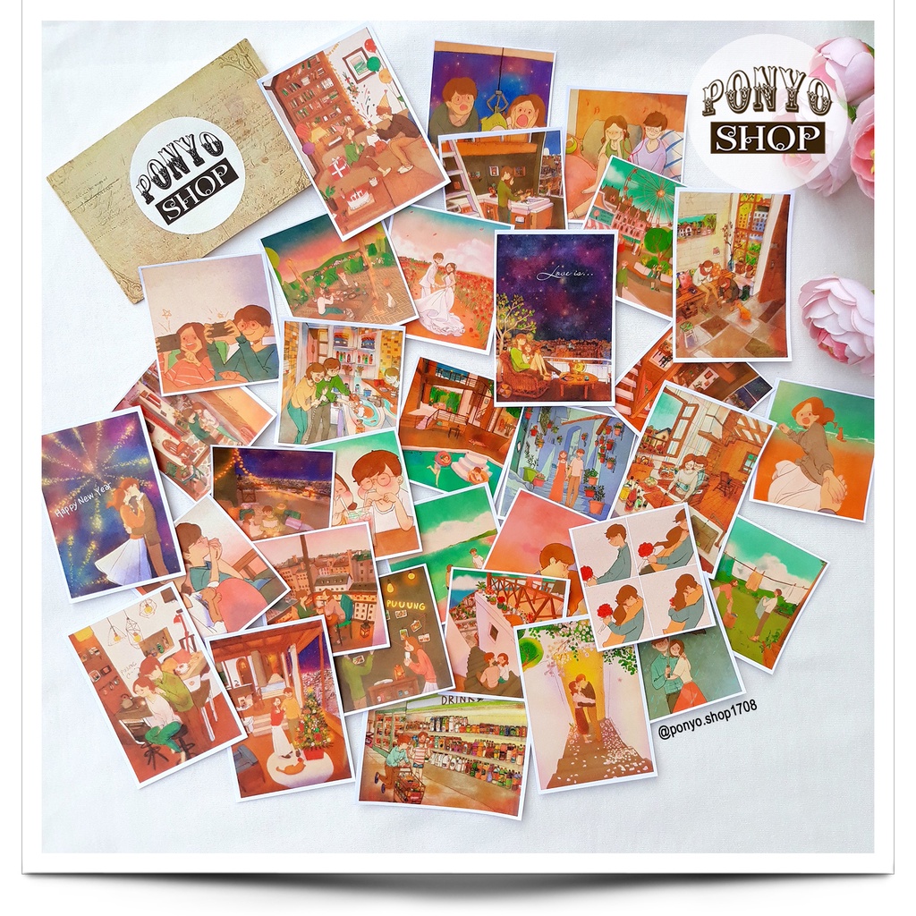 Set 33 sticker nhãn dán ảnh Love is trang trí Scrapbook/Planner