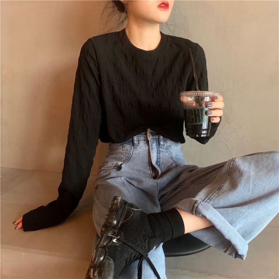 Áo thun nữ tay dài dáng rộng phong cách Hàn Quốc