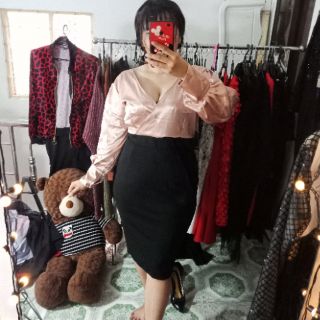 Đầm lụa đắp cheo tay dài big size