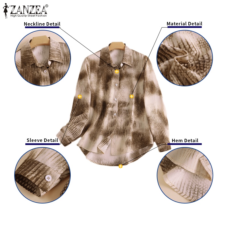 Zanzea Áo Sơ Mi Tay Dài In Họa Tiết Da Rắn Cài Nút Thời Trang Đường Phố Cho