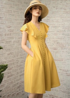 Đầm váy freesize vàng nút bọc cánh tiên