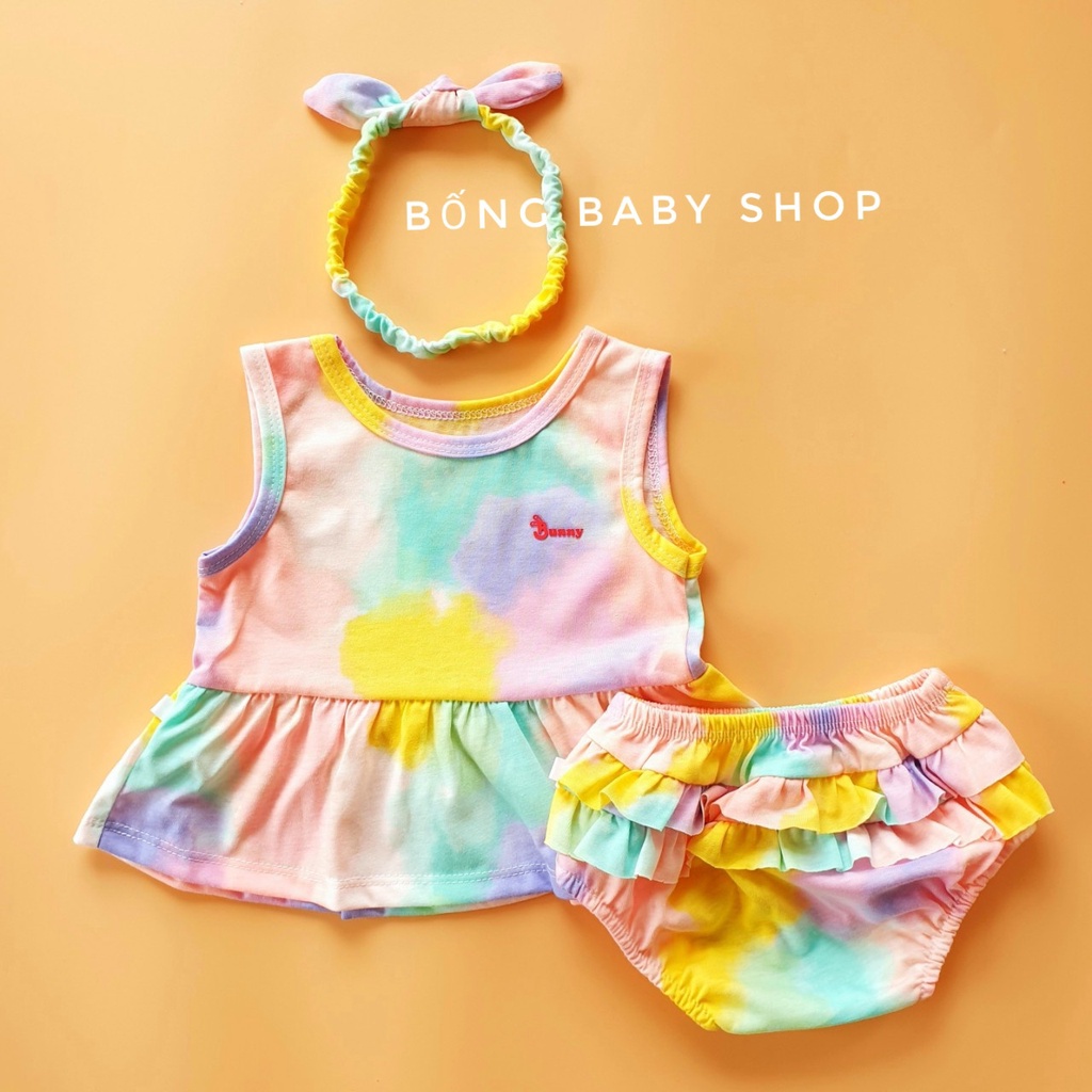 Set Babydoll sơ sinh sát nách tặng kèm nơ xinh thương hiệu Bunny cho bé 4-10kg