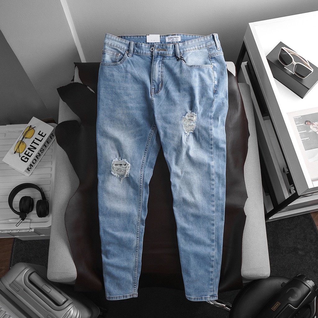 Quần jean nam bigsize màu xanh rách 165 sz 70kg - 120kg