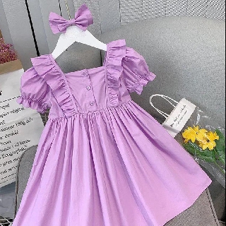 Đầm Bé Gái Chấm Bi Thắt Nơ Eo