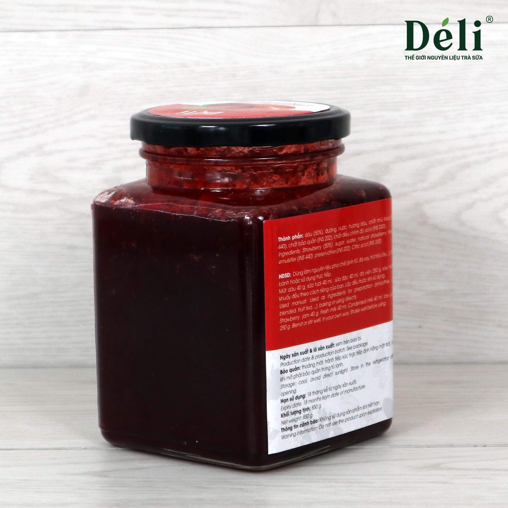 Mứt Dâu cao cấp Déli [GIÁ TỐT] VỊ NGON THIÊN NHIÊN (850gr)HSD:18 tháng. Nguyên liệu pha chế trà sữa, trà trái cây